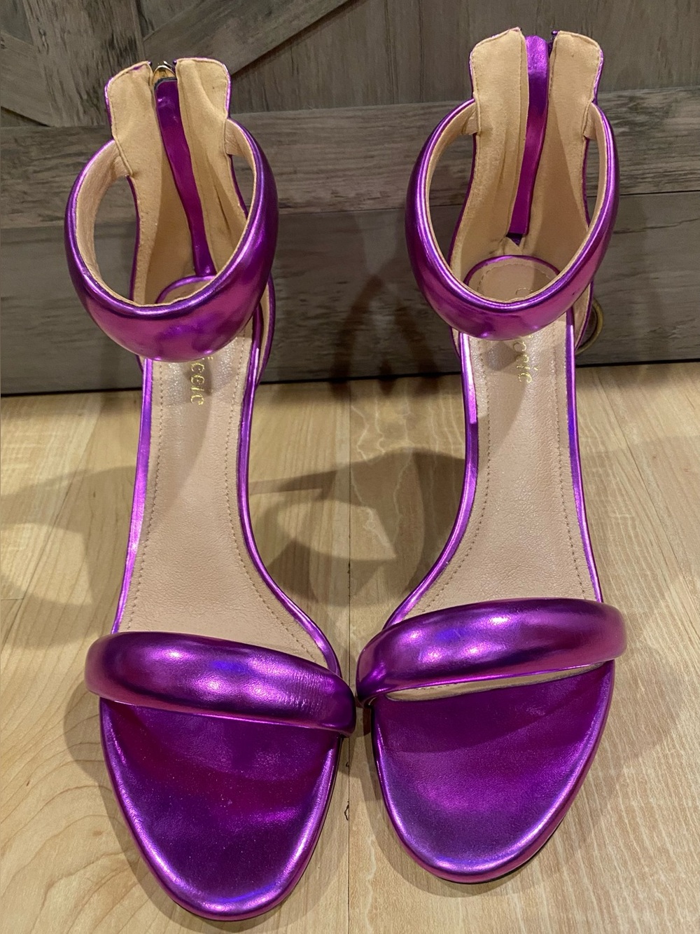 Metallic Purple Ankle-Strap Women's High Heels